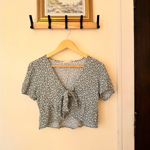 La Hearts Tops - L.A. Hearts green floral wrap top